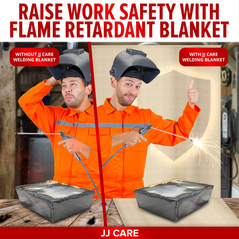 JJ CARE Welding Blanket - 850GSM 6ft x 6ft Heavy Duty Welding Blankets Fireproof with Brass Grommets, Fiberglass Welding Curtain, Fire Retardant Welders Blanket, Welding Shield